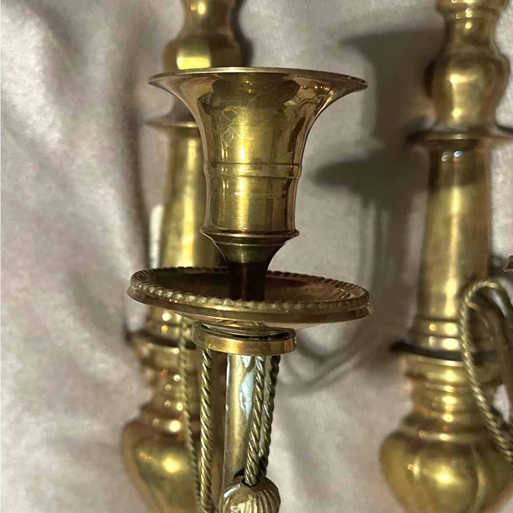 Vintage Solid Brass Wall Sconces – Pair with Tassel Detail - Picture 2 of 4